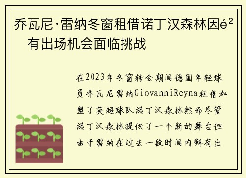 乔瓦尼·雷纳冬窗租借诺丁汉森林因鲜有出场机会面临挑战